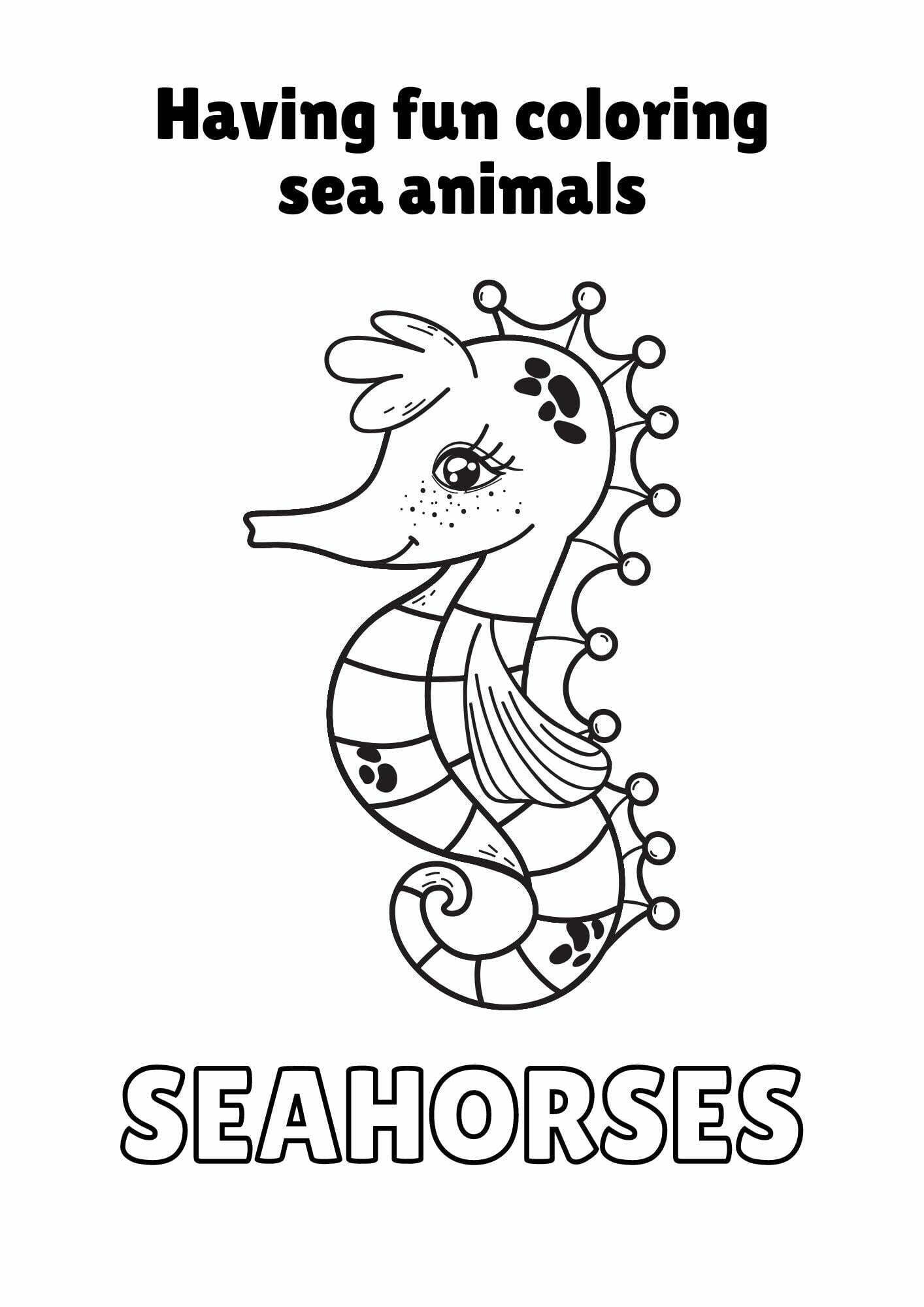 Black and White Playful Coloring Sea Animal Worksheet
